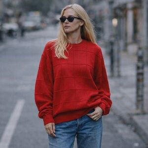 Vintage Dockers Red Textured Knit Sweater | Oversized 90s Minimalist Cotton